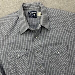 Vintage 90s Wrangler Pearl Snap Shirt Mens 17x35 (XL) Gray Plaid USA Made
